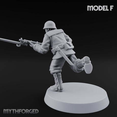 Bayonet Charging World War 2 Japanese Riflemen F Miniature for Dungeons and Dragons, Pathfinder or other TTRPGs