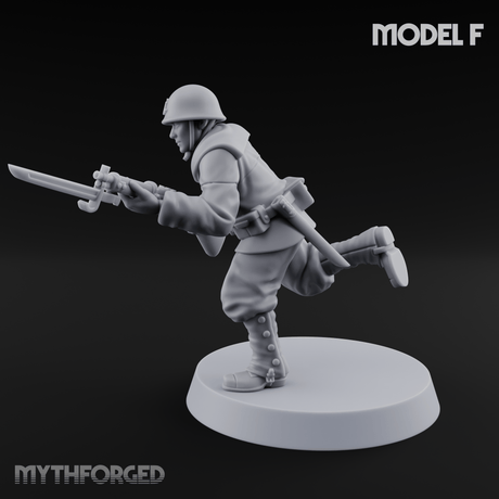 Bayonet Charging World War 2 Japanese Riflemen F Miniature for Dungeons and Dragons, Pathfinder or other TTRPGs