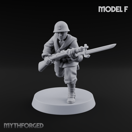 Bayonet Charging World War 2 Japanese Riflemen F Miniature for Dungeons and Dragons, Pathfinder or other TTRPGs