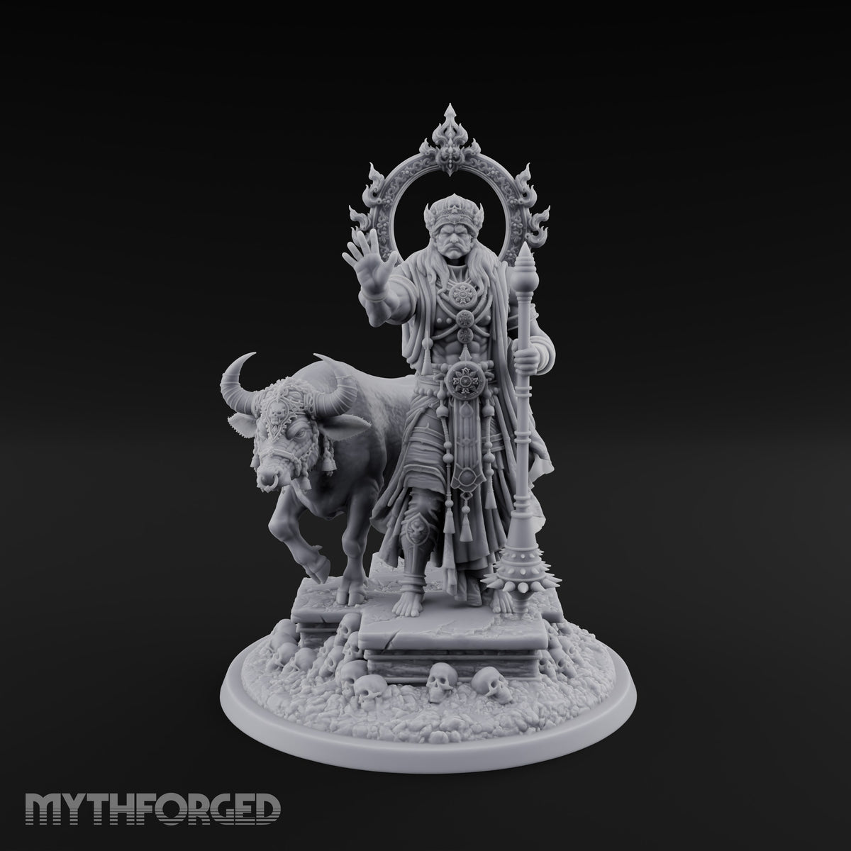 Halt, Your Time Is Up Deva Male Haloed Death Judge with Spiked Mace