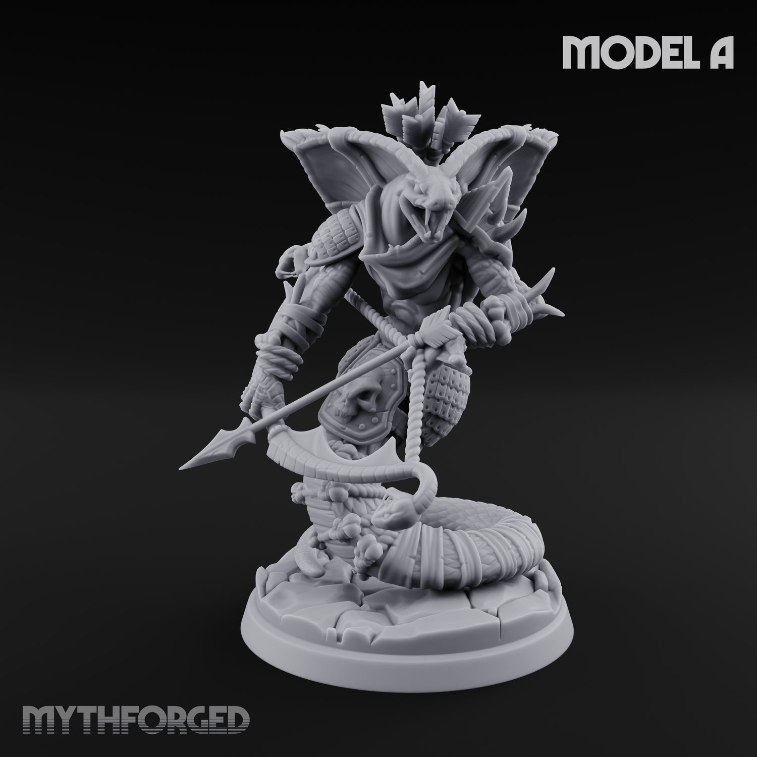 Spear Thrust Snarling Naga Warrior A Miniature for Dungeons and Dragons, Pathfinder or other TTRPGs