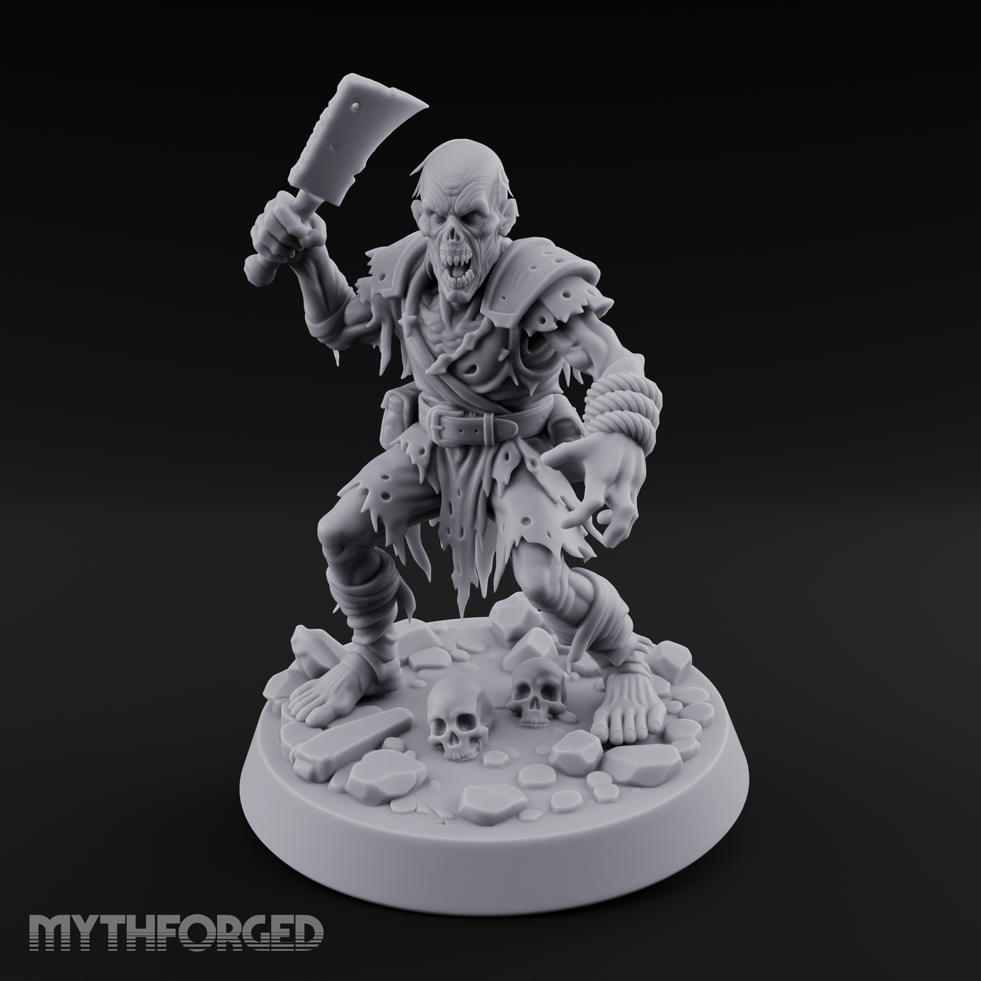 Cleaver Raised Hungry Zombie Brute Miniature for Dungeons and Dragons, Pathfinder or other TTRPGs