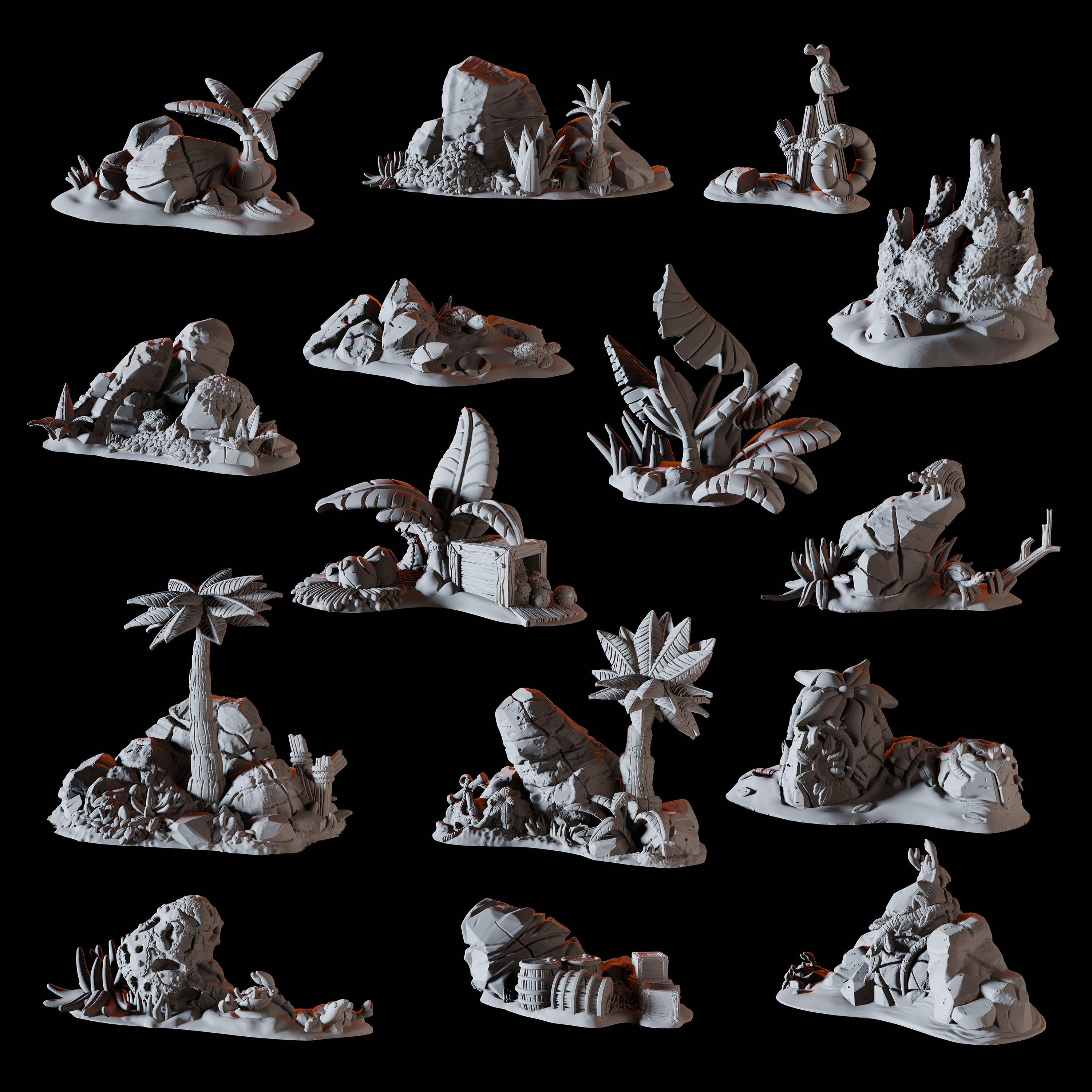15 Piece Coastal Terrain Bundle Miniature for Dungeons and Dragons