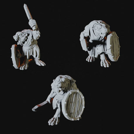 Three Ratfolk Warriors Miniatures for Dungeons and Dragons - Myth Forged