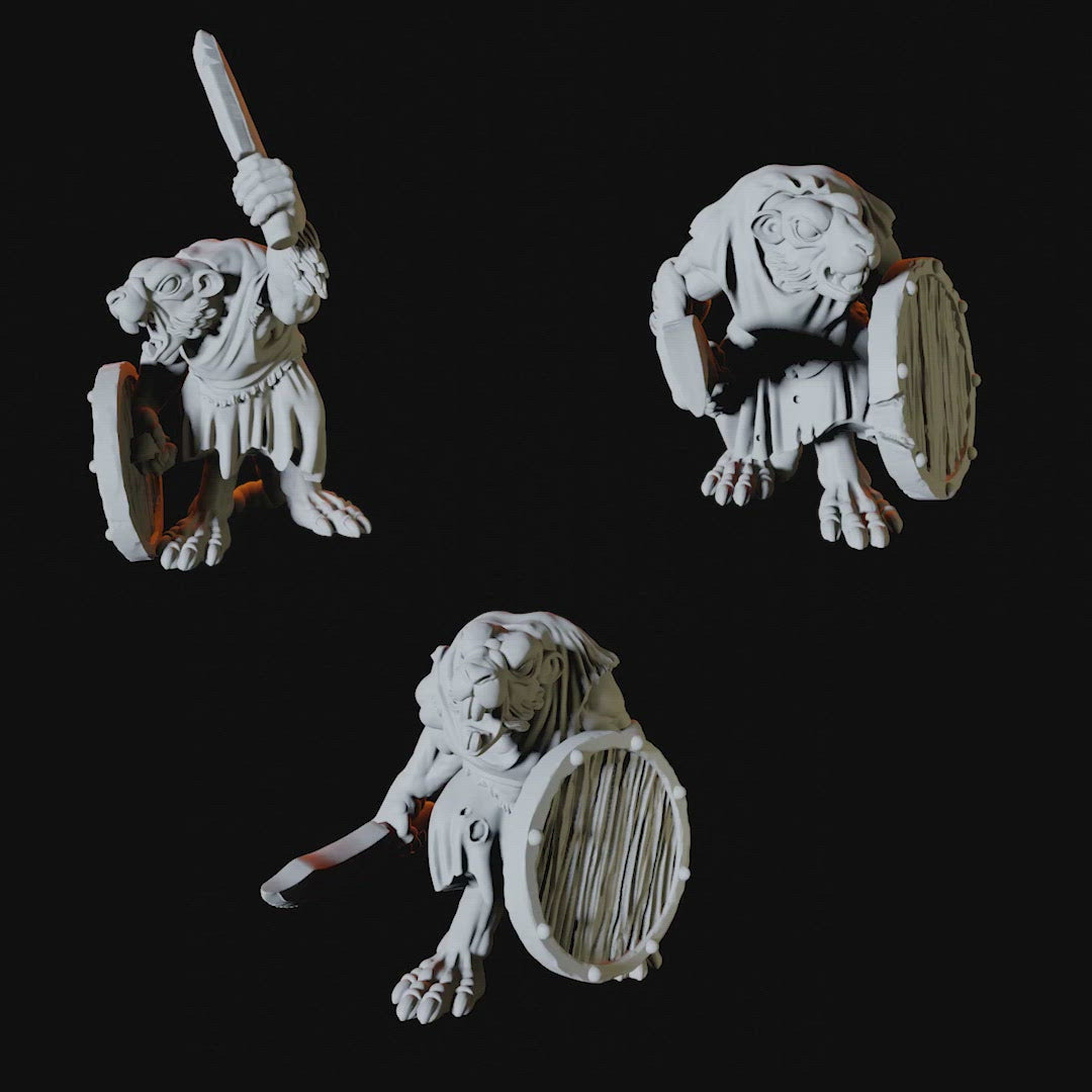Three Ratfolk Warriors Miniatures for Dungeons and Dragons - Myth Forged