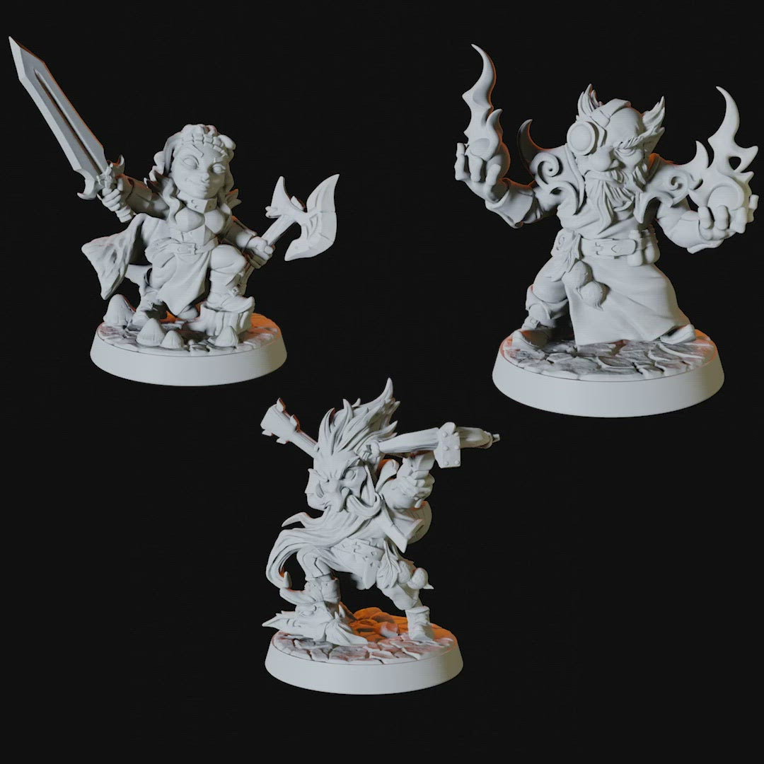 Three Gnome Adventurers Miniature for Dungeons and Dragons - Myth Forged