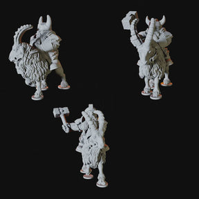 Three Dwarf Goat Rider Miniatures for Dungeons and Dragons - Myth Forged