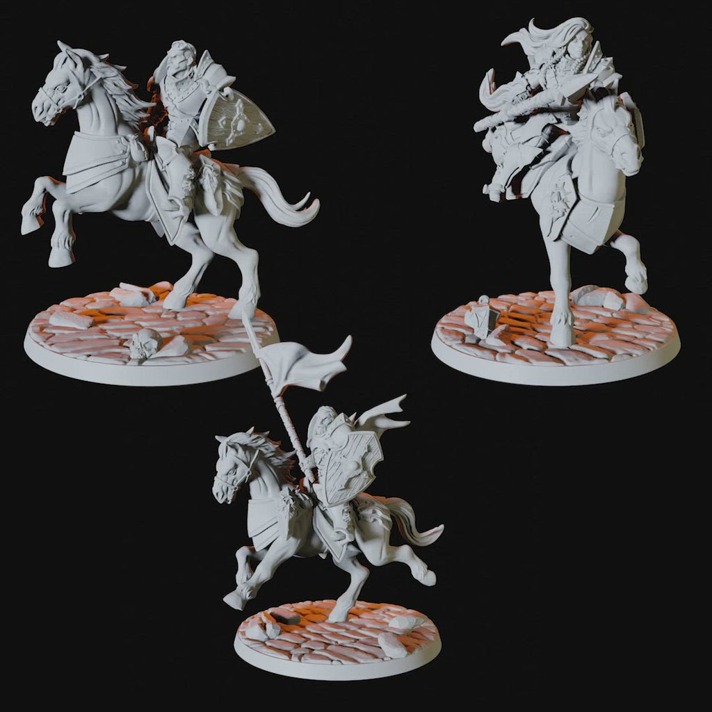 Three Warhorse and Rider Miniatures for Dungeons and Dragons - Myth Forged