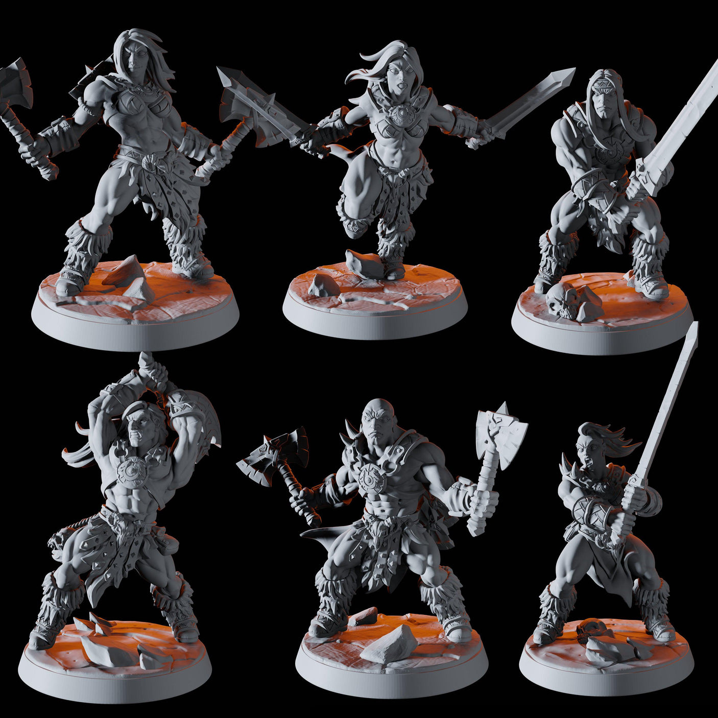 Barbarian Horde - Six Miniatures Miniature for Dungeons and Dragons, Pathfinder or other TTRPGs