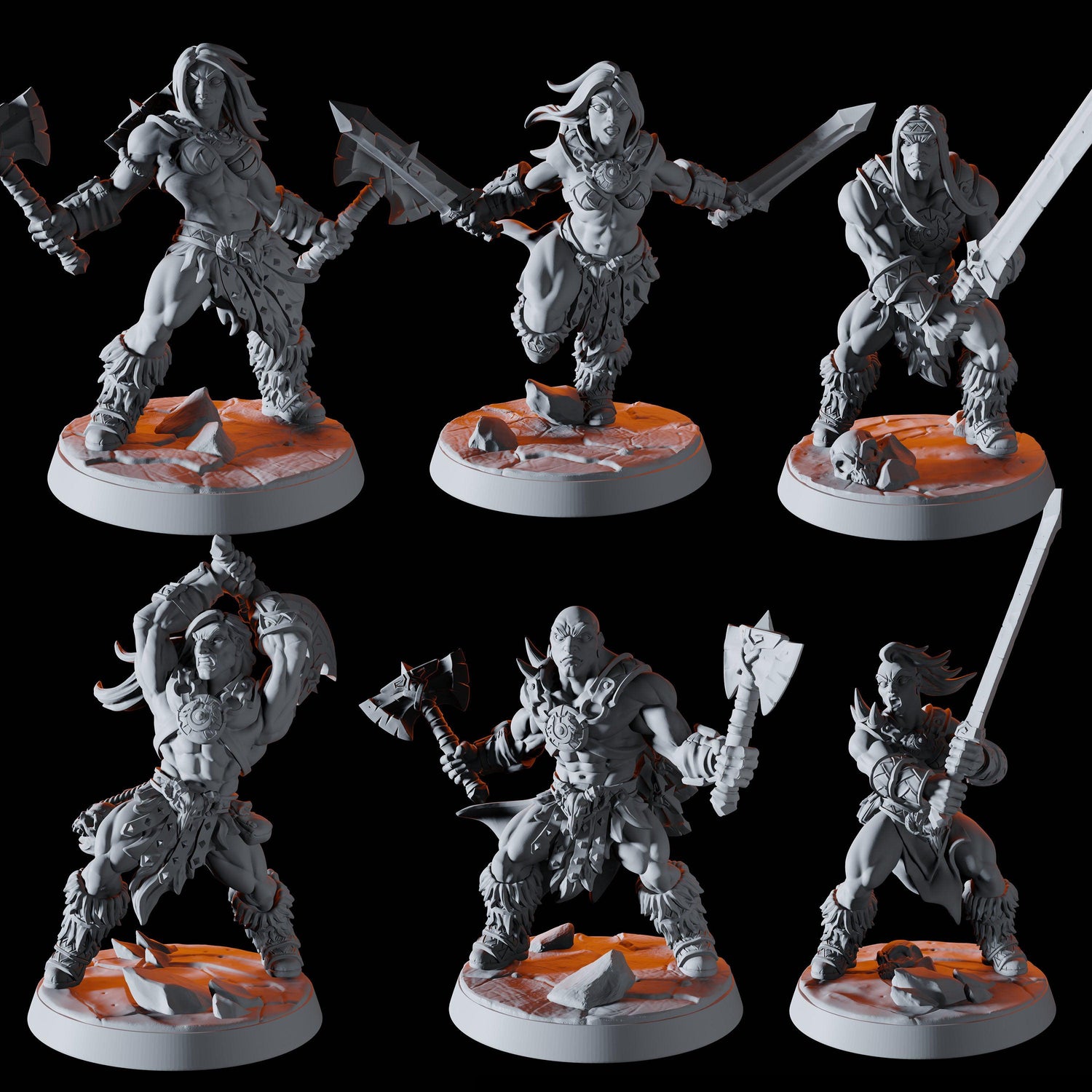 Barbarian Horde - Six Miniatures Miniature for Dungeons and Dragons, Pathfinder or other TTRPGs