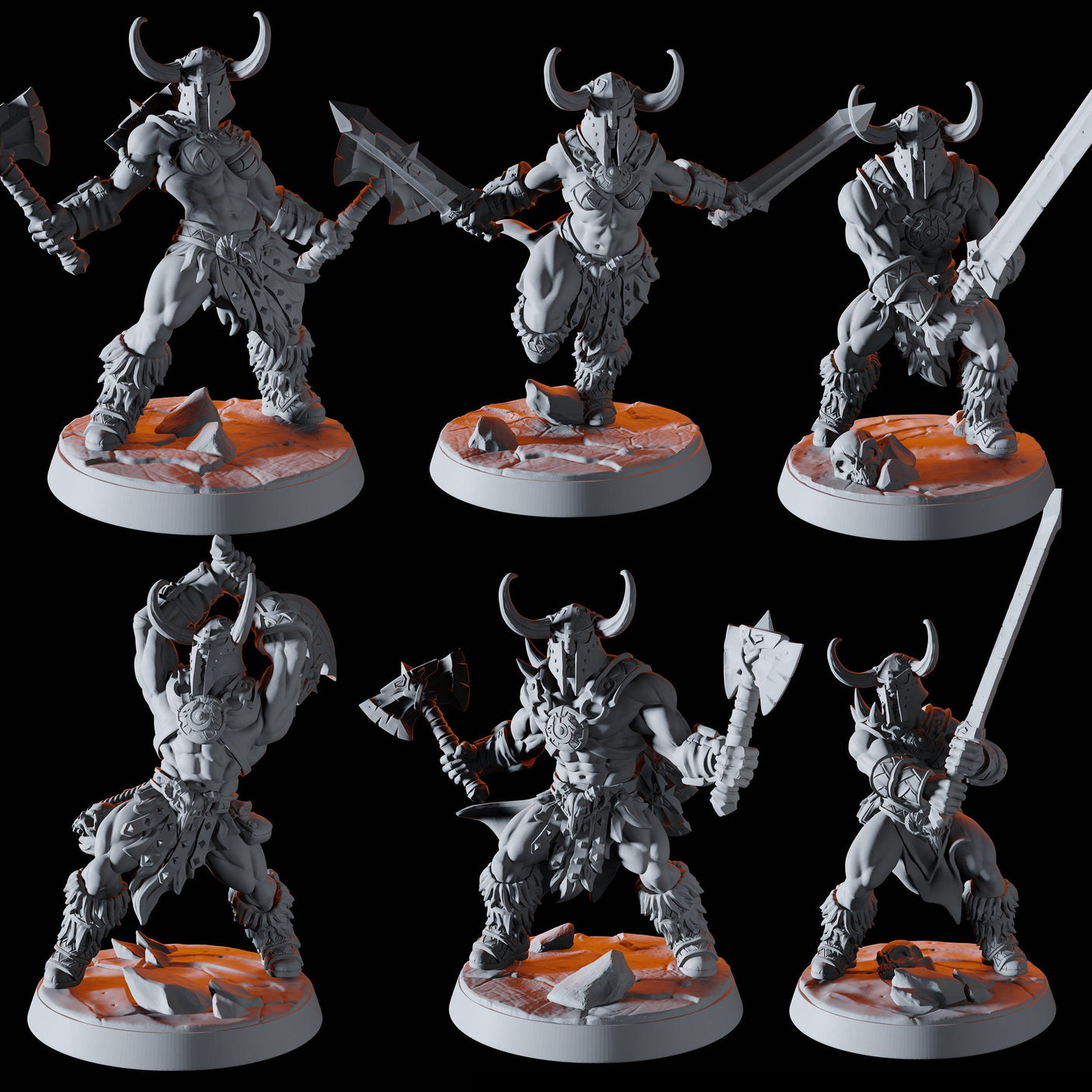 Barbarian Horde - Six Miniatures Miniature for Dungeons and Dragons, Pathfinder or other TTRPGs