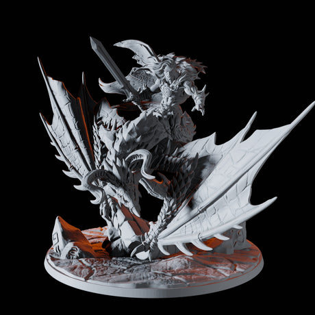 Barbarian Leader on a Wyvern Miniature for Dungeons and Dragons, Pathfinder or other TTRPGs