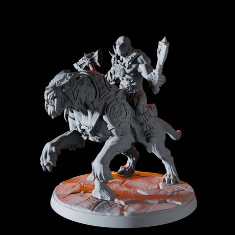 Barbarian on Sabre-Toothed Tiger B Miniature for Dungeons and Dragons, Pathfinder or other TTRPGs