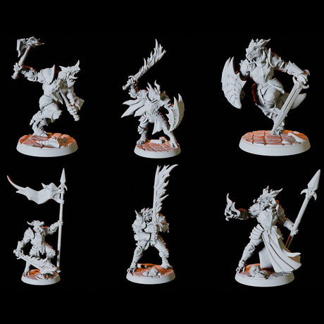 Dragonborn Army - Six Soldiers Miniature for Dungeons and Dragons, Pathfinder or other TTRPGs
