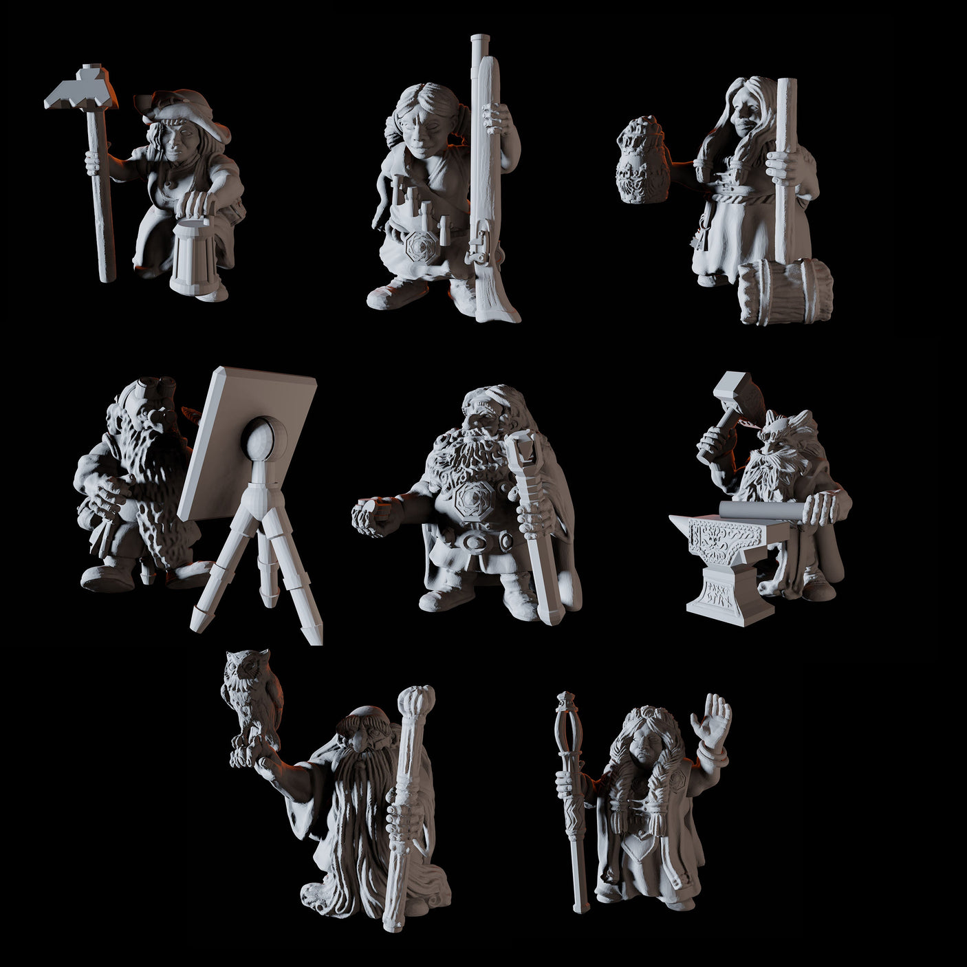 Eight Dwarf Elder Council Members Miniature for Dungeons and Dragons, Pathfinder or other TTRPGs