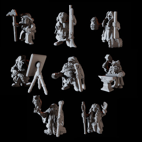 Eight Dwarf Elder Council Members Miniature for Dungeons and Dragons, Pathfinder or other TTRPGs