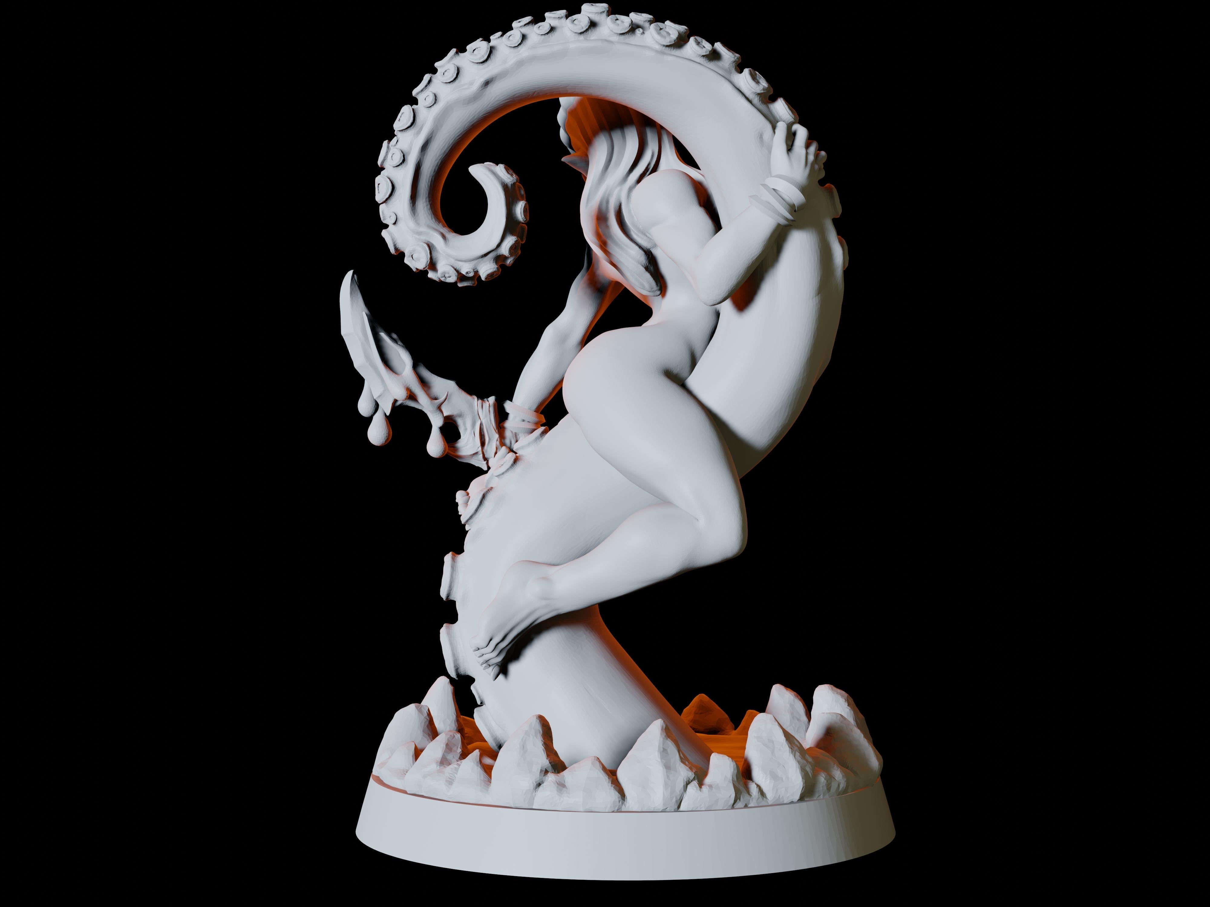 Elf On A Tentacle Pinup Miniature for Dungeons and Dragons - Myth Forged