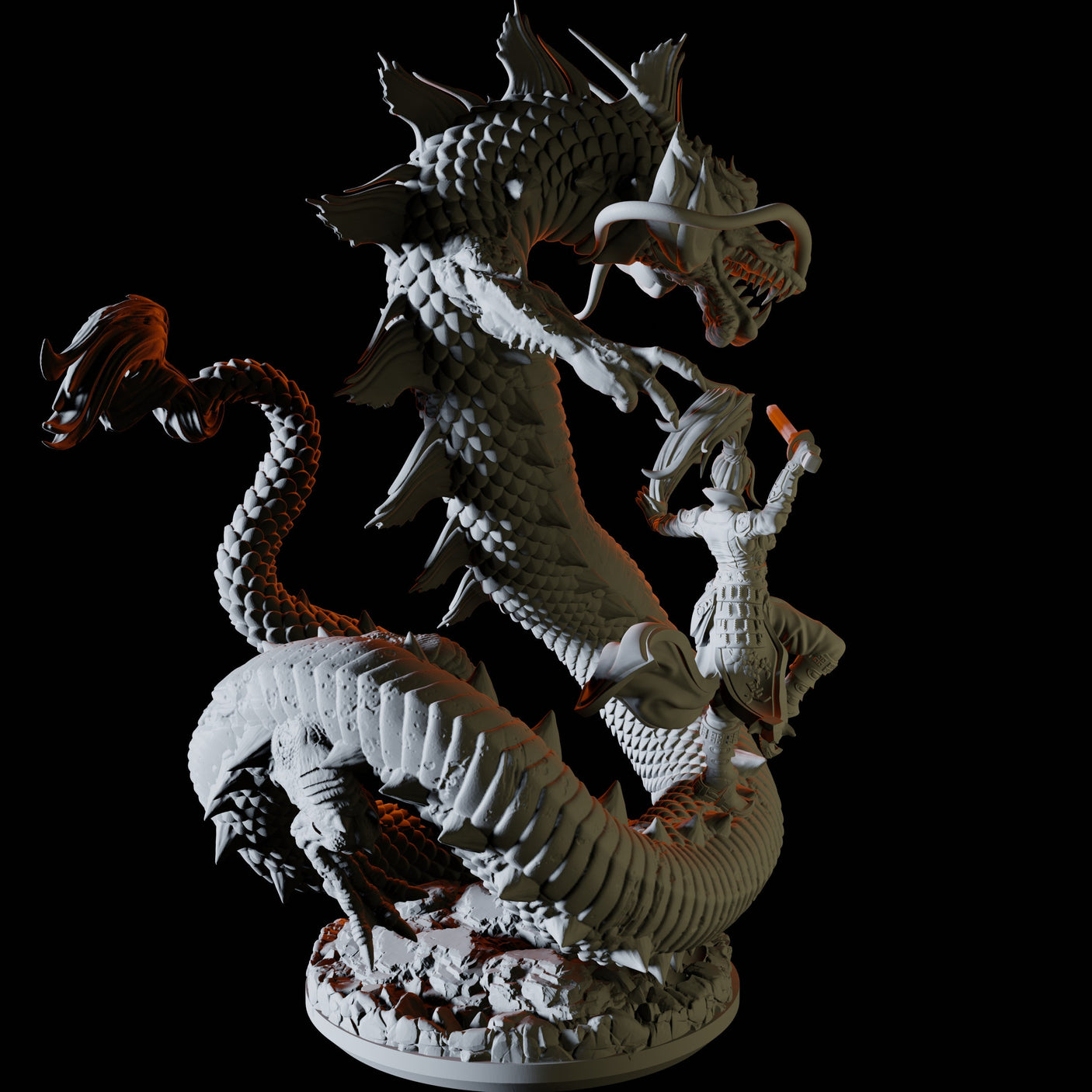 Female Fighter and Dragon Miniature for Dungeons and Dragons, Pathfinder or other TTRPGs