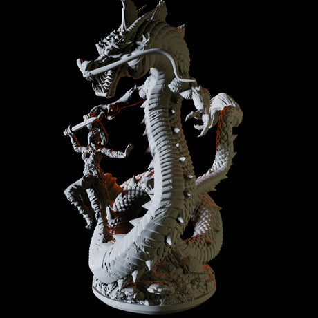 Female Fighter and Dragon Miniature for Dungeons and Dragons, Pathfinder or other TTRPGs