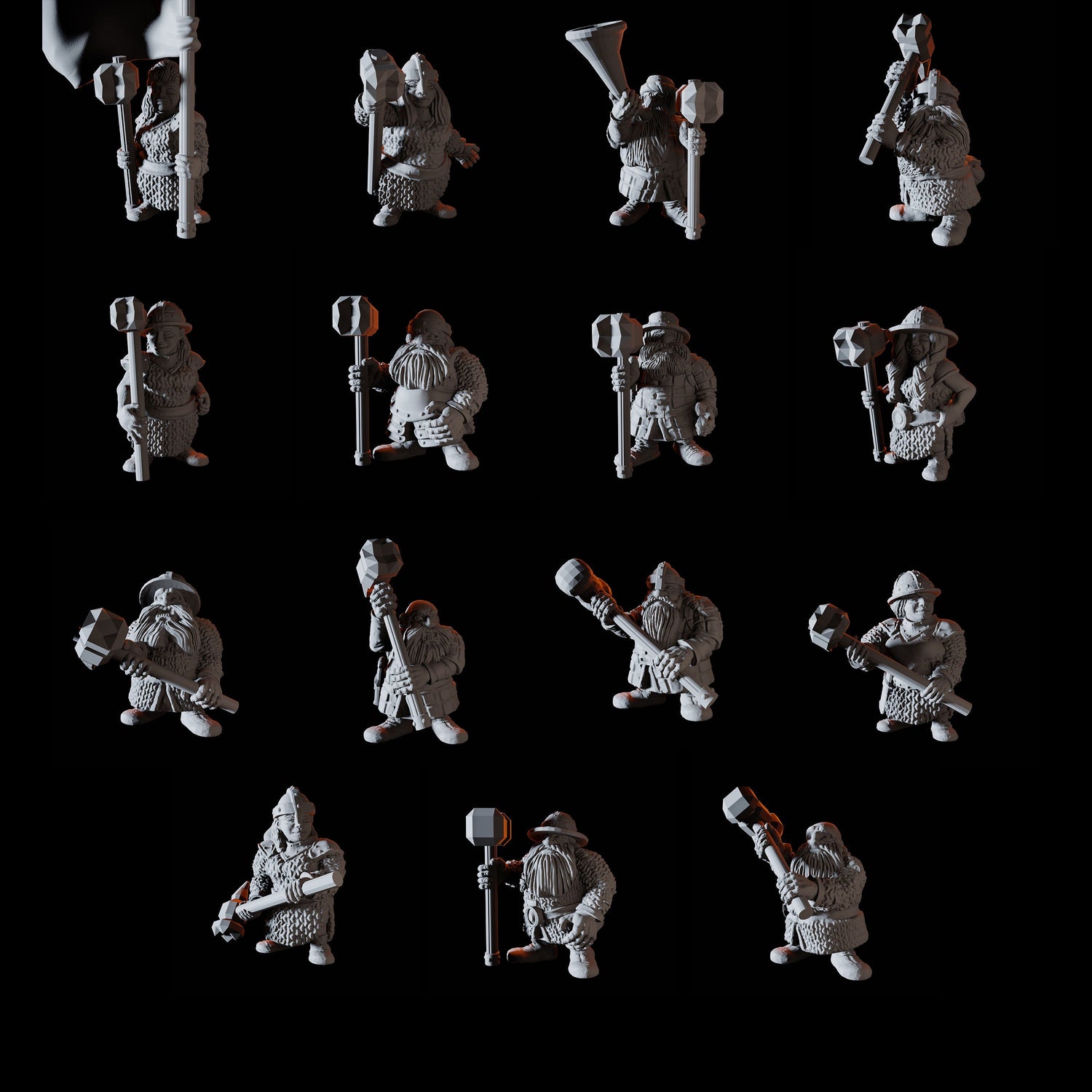 Fifteen Dwarf Hammer Warriors Miniature for Dungeons and Dragons, Pathfinder or other TTRPGs