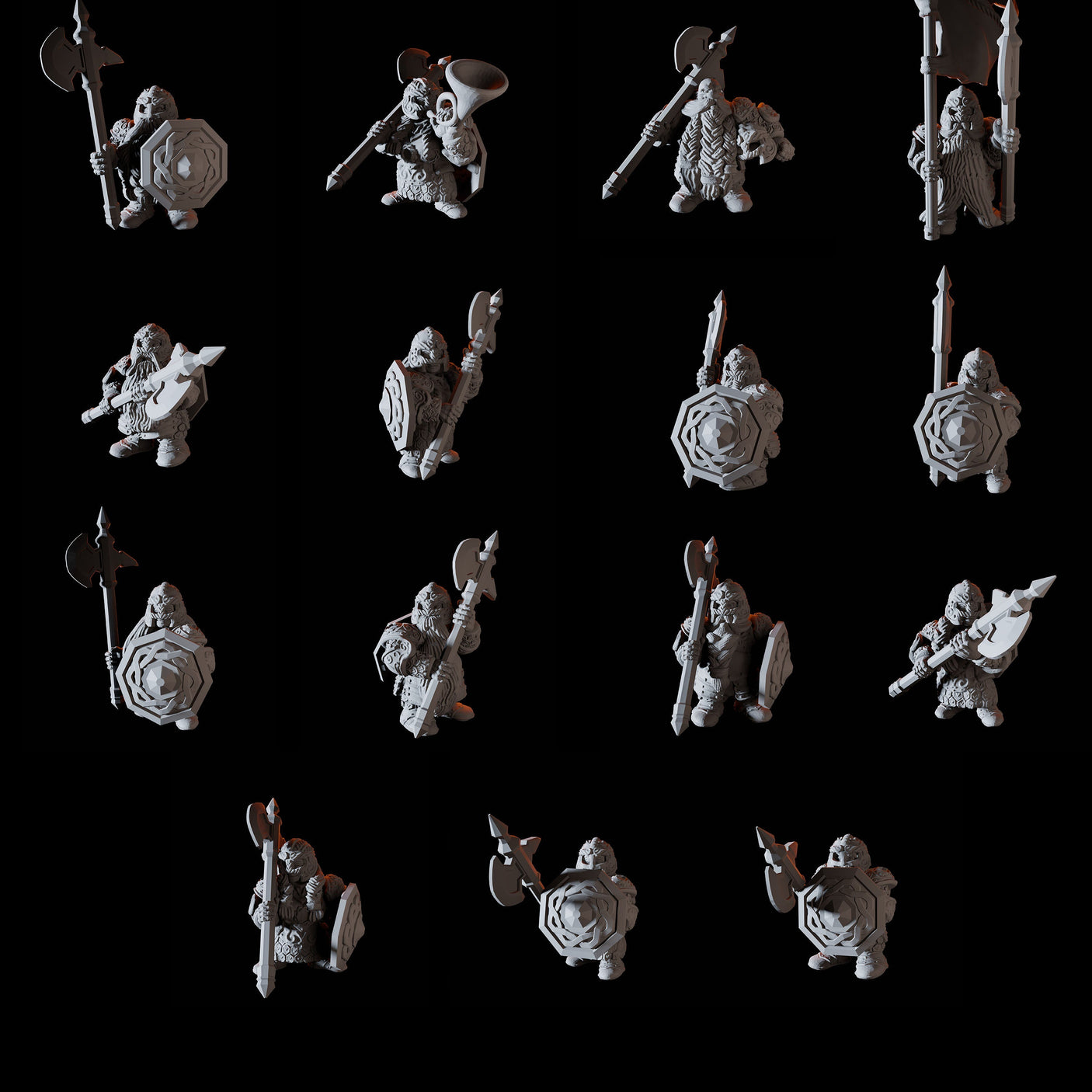 Fifteen Dwarf Royal Guard Miniature for Dungeons and Dragons, Pathfinder or other TTRPGs
