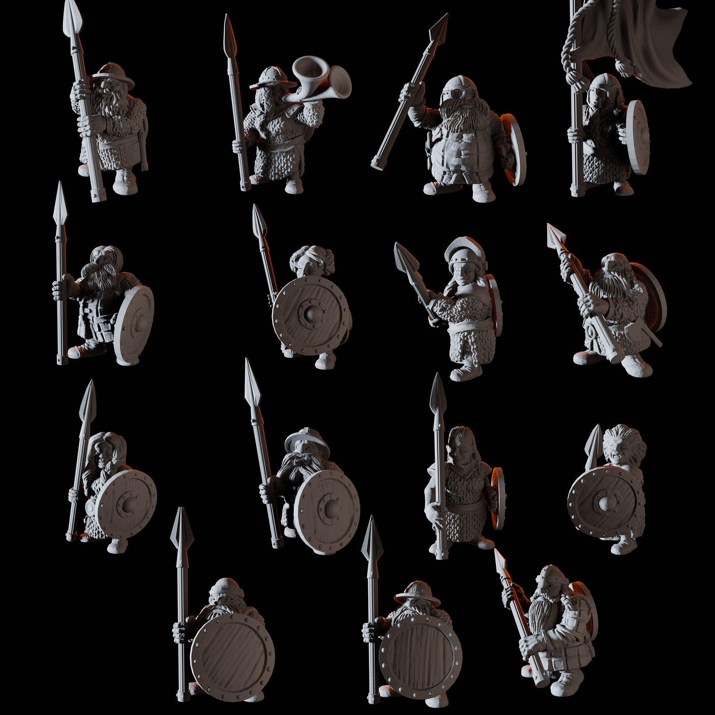 Fifteen Dwarf Spear Fighters Miniature for Dungeons and Dragons, Pathfinder or other TTRPGs