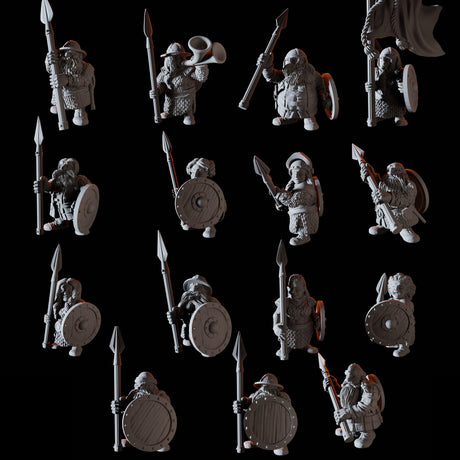 Fifteen Dwarf Spear Fighters Miniature for Dungeons and Dragons, Pathfinder or other TTRPGs