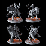 Four Barbarians on Sabre-Toothed Tigers Miniature for Dungeons and Dragons, Pathfinder or other TTRPGs