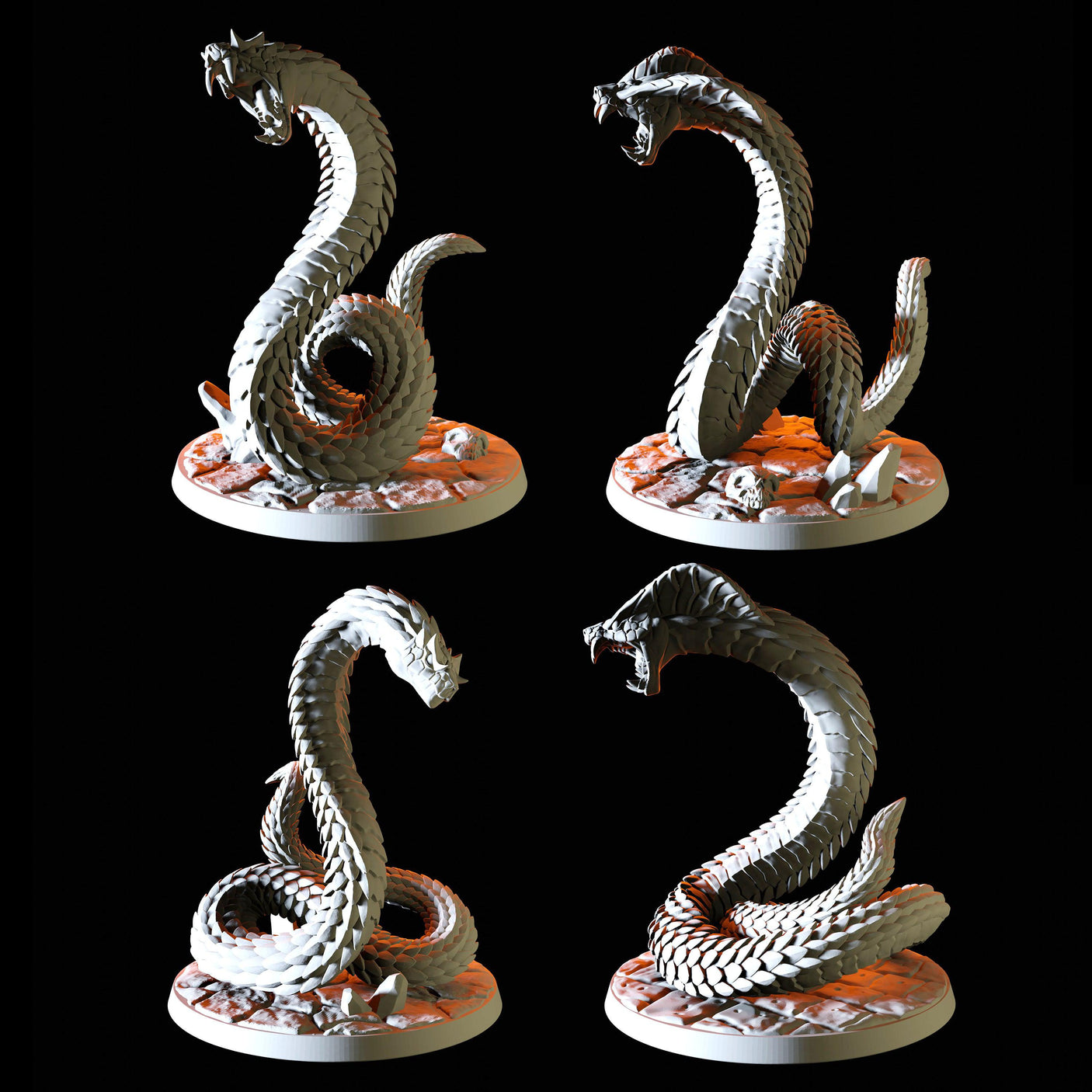 Four Giant Snakes Miniature for Dungeons and Dragons, Pathfinder or other TTRPGs