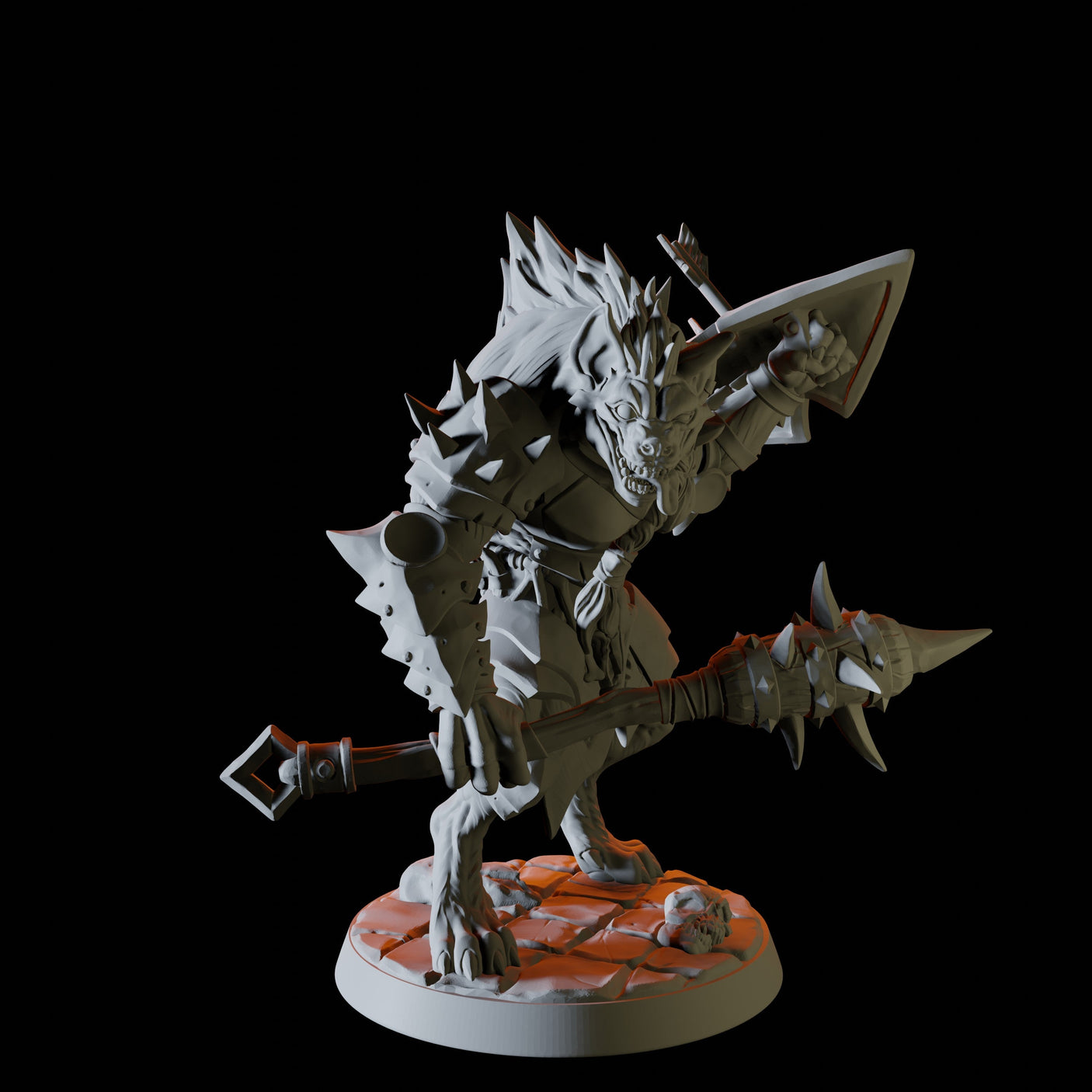 Grinning Gnoll with mace and shield Miniature for Dungeons and Dragons, Pathfinder or other TTRPGs