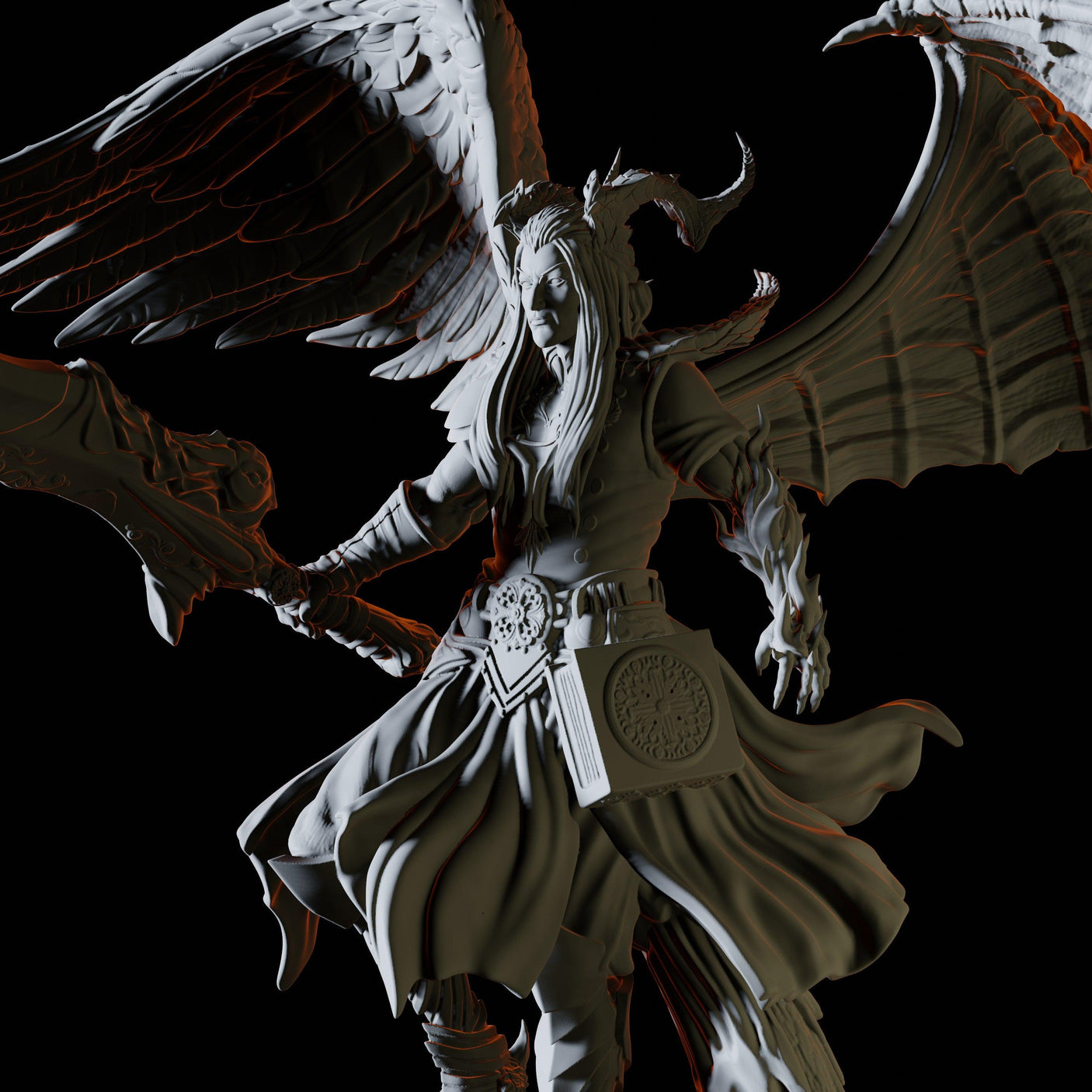 Half Angel Half Demon Celestial Miniature for Dungeons and Dragons, Pathfinder or other TTRPGs