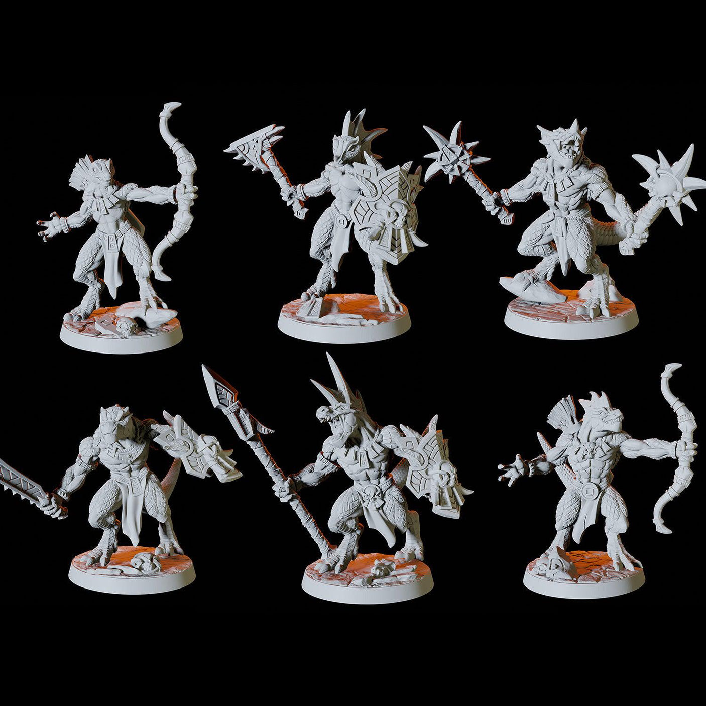 Lizardfolk Army - Six Soldiers Miniature for Dungeons and Dragons, Pathfinder or other TTRPGs