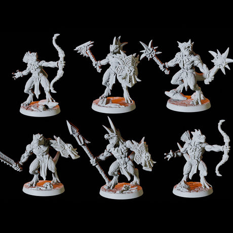 Lizardfolk Army - Six Soldiers Miniature for Dungeons and Dragons, Pathfinder or other TTRPGs