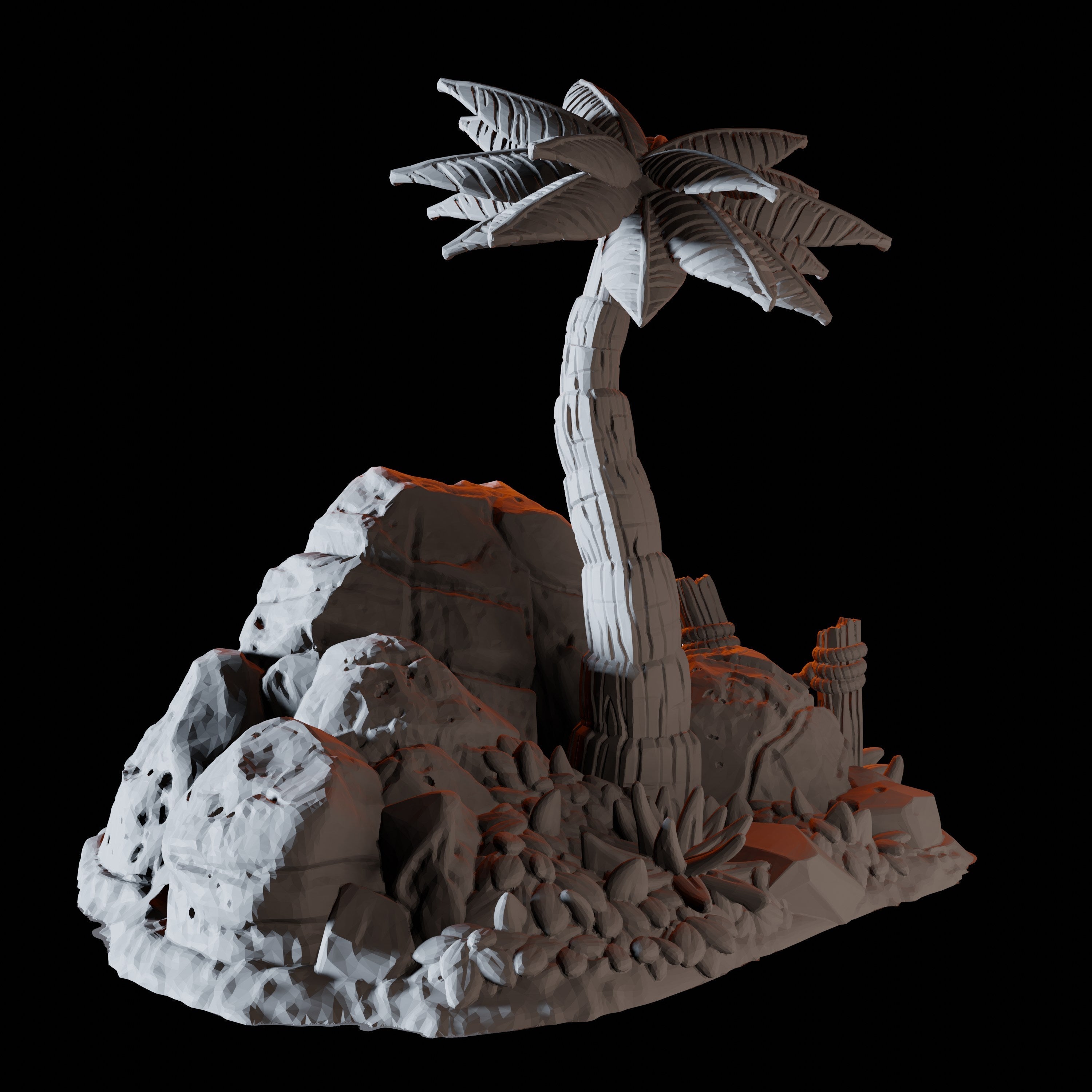 Palm Tree and Rocks - Coastal Terrain Miniature for Dungeons and Dragons - Myth Forged