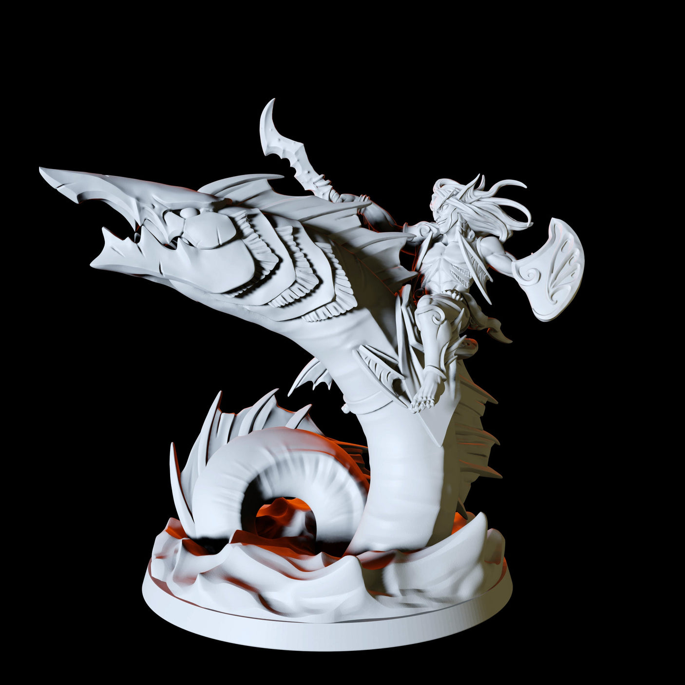 Sea Elf Rider Type A Miniature for Dungeons and Dragons, Pathfinder or other TTRPGs