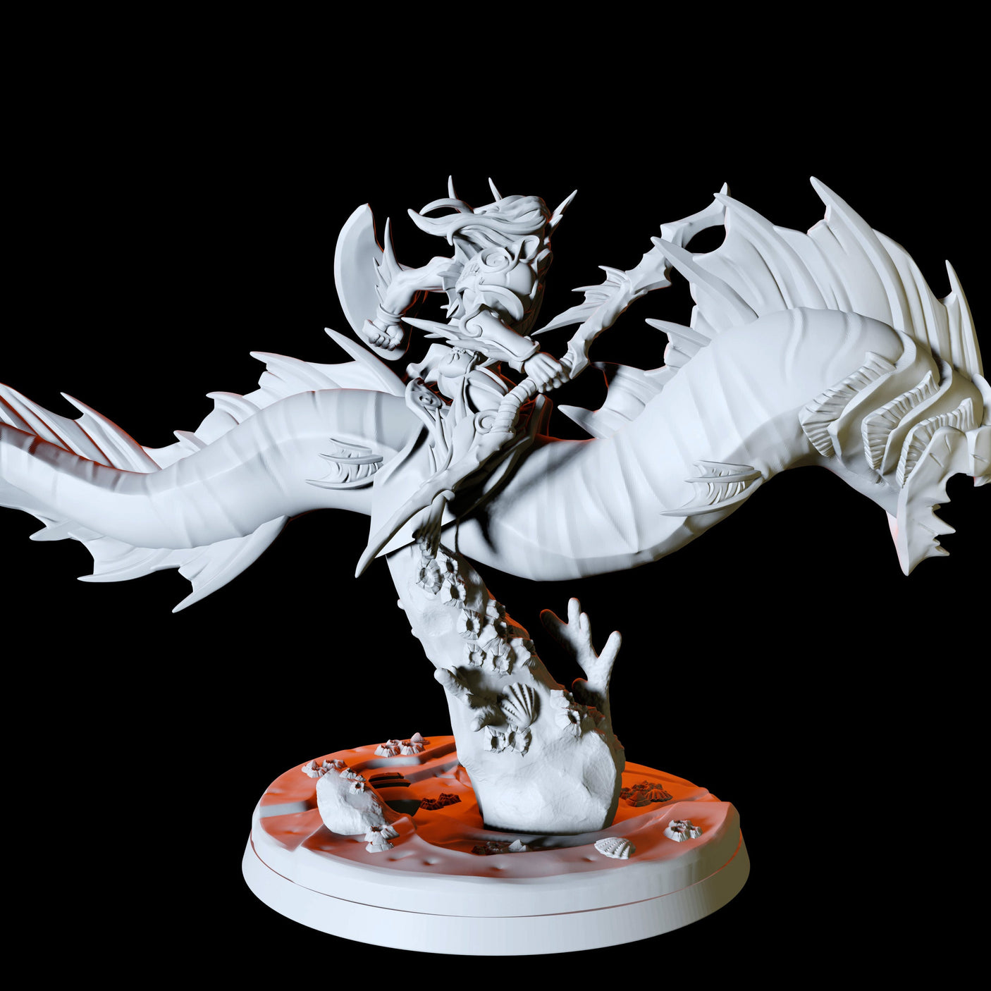 Sea Elf Rider Type B Miniature for Dungeons and Dragons, Pathfinder or other TTRPGs