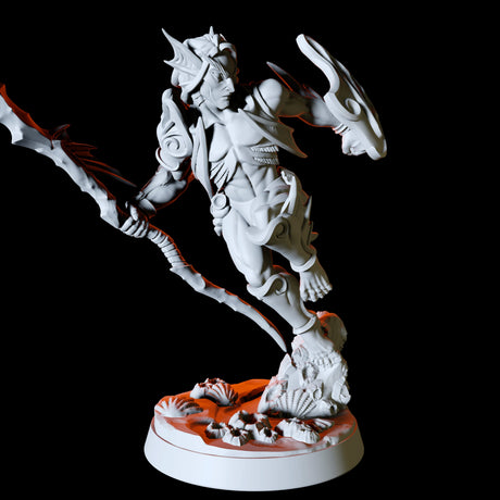 Sea Elf with spear and shield Miniature for Dungeons and Dragons, Pathfinder or other TTRPGs