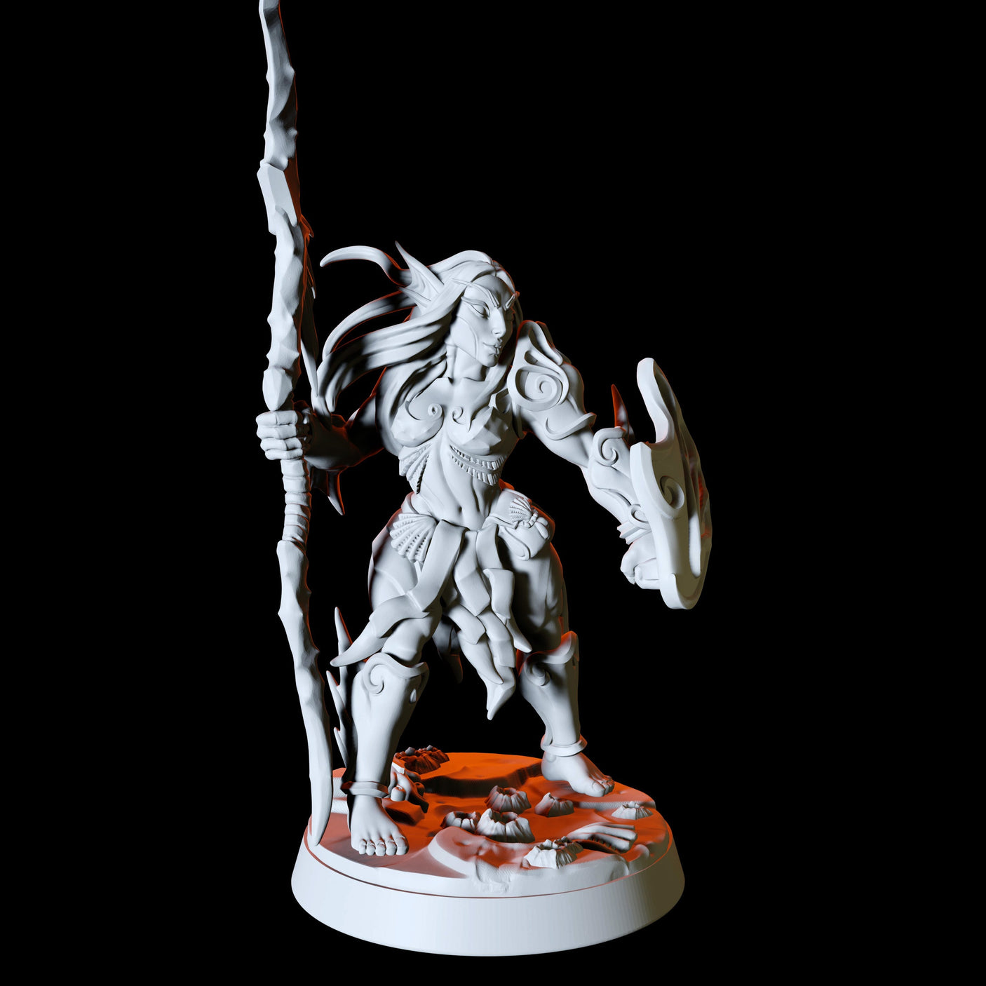 Sea Elf with spear and shield Miniature for Dungeons and Dragons, Pathfinder or other TTRPGs