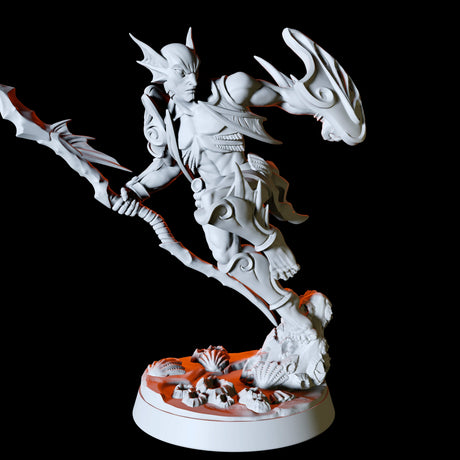 Sea Elf with spear and shield Miniature for Dungeons and Dragons, Pathfinder or other TTRPGs