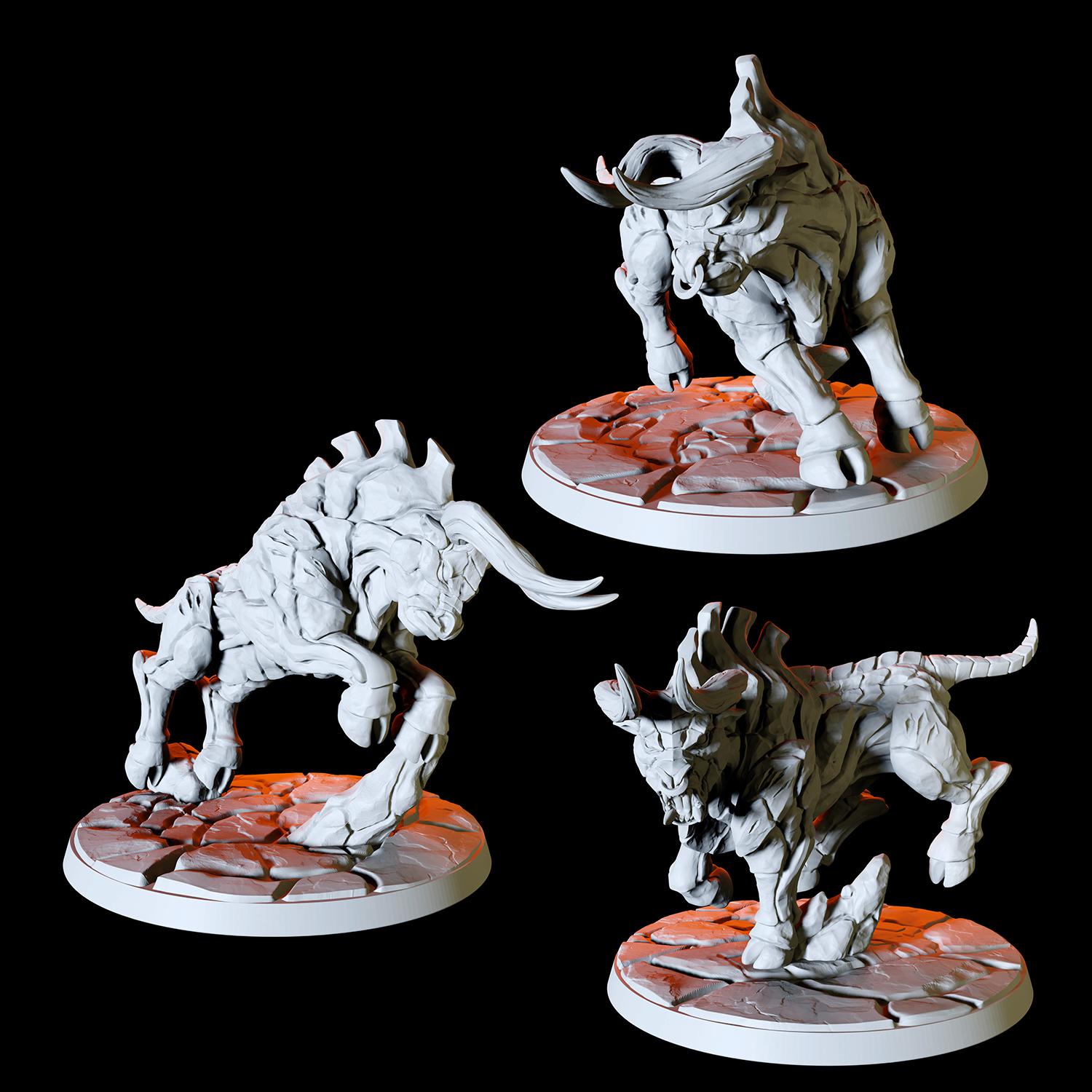 Three Armoured Bulls Miniature for Dungeons and Dragons