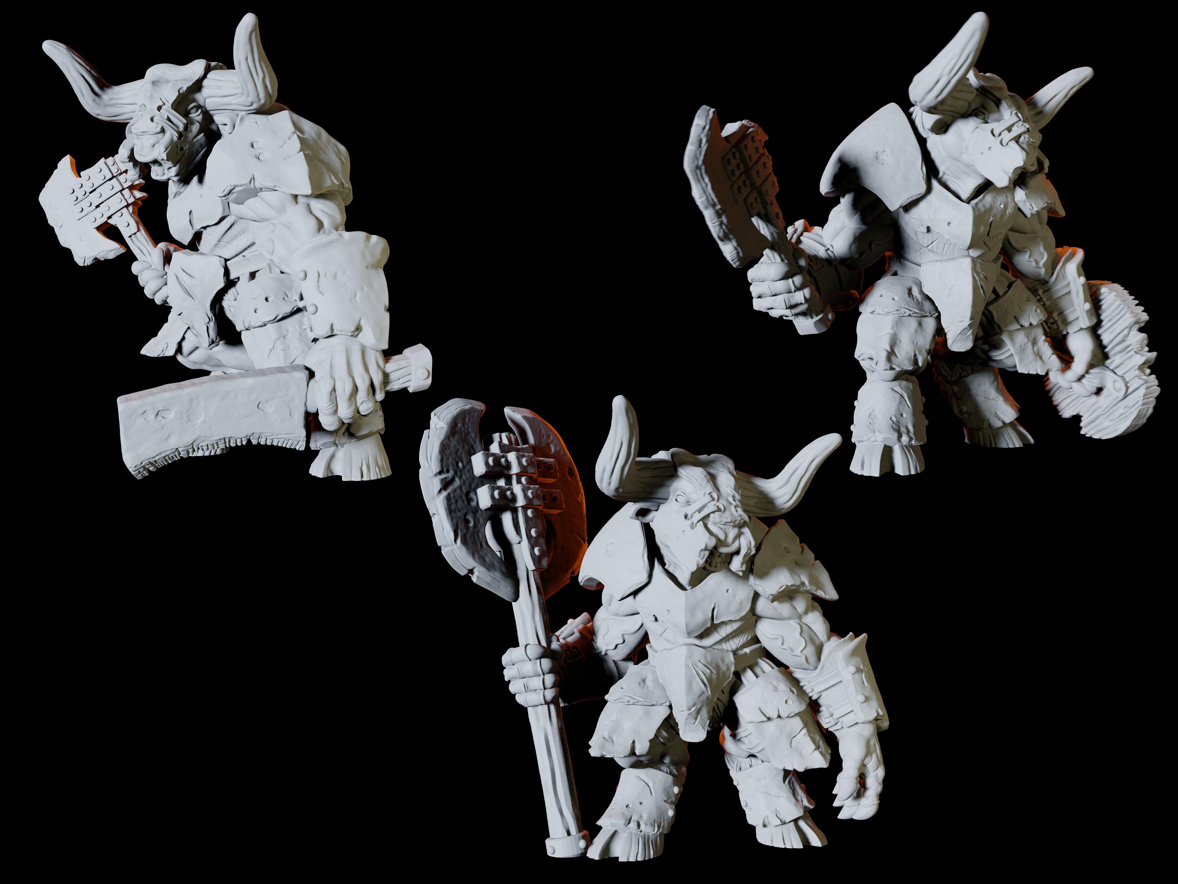 Three Minotaur Miniatures for Dungeons and Dragons - Myth Forged