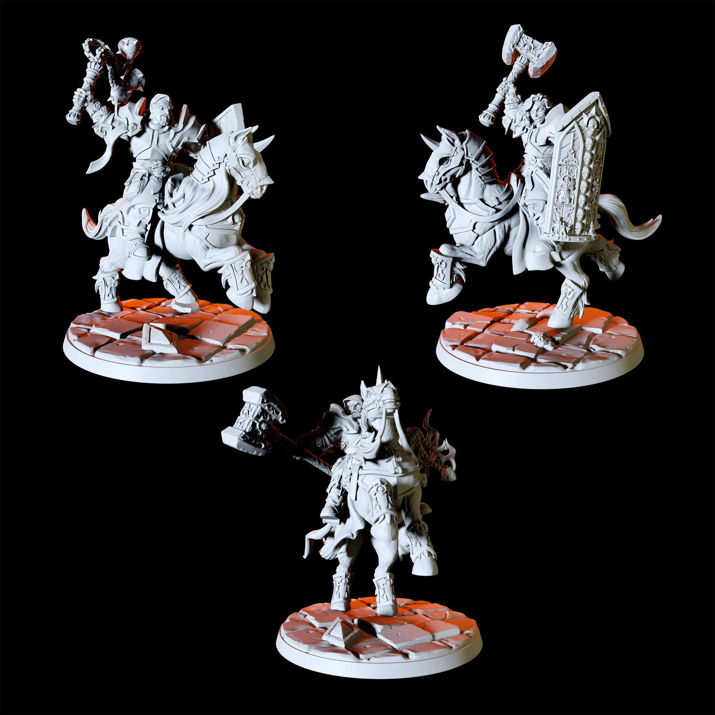 Three Paladin Knights Miniature for Dungeons and Dragons, Pathfinder or other TTRPGs