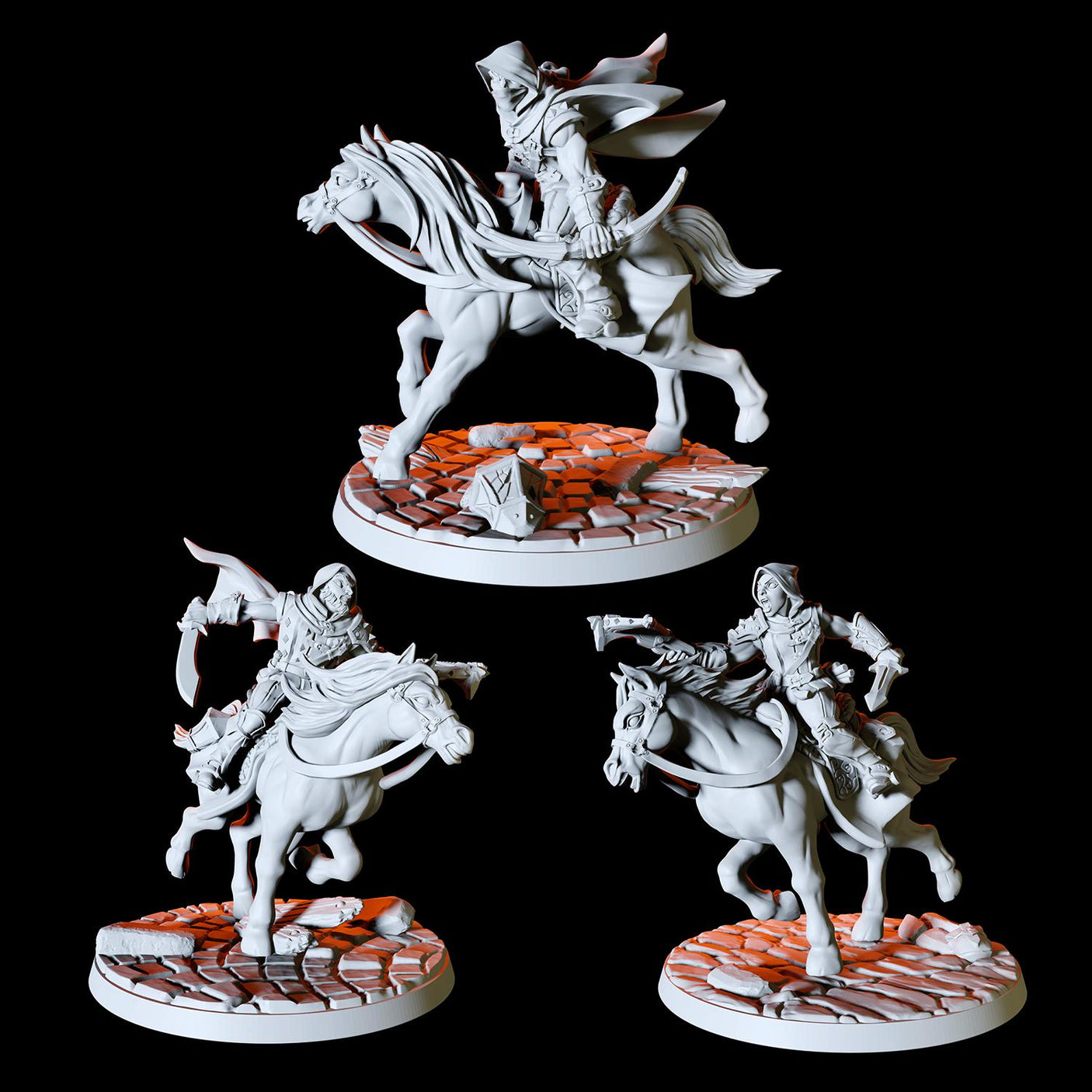 Three Rogues on Horseback Miniature for Dungeons and Dragons, Pathfinder or other TTRPGs