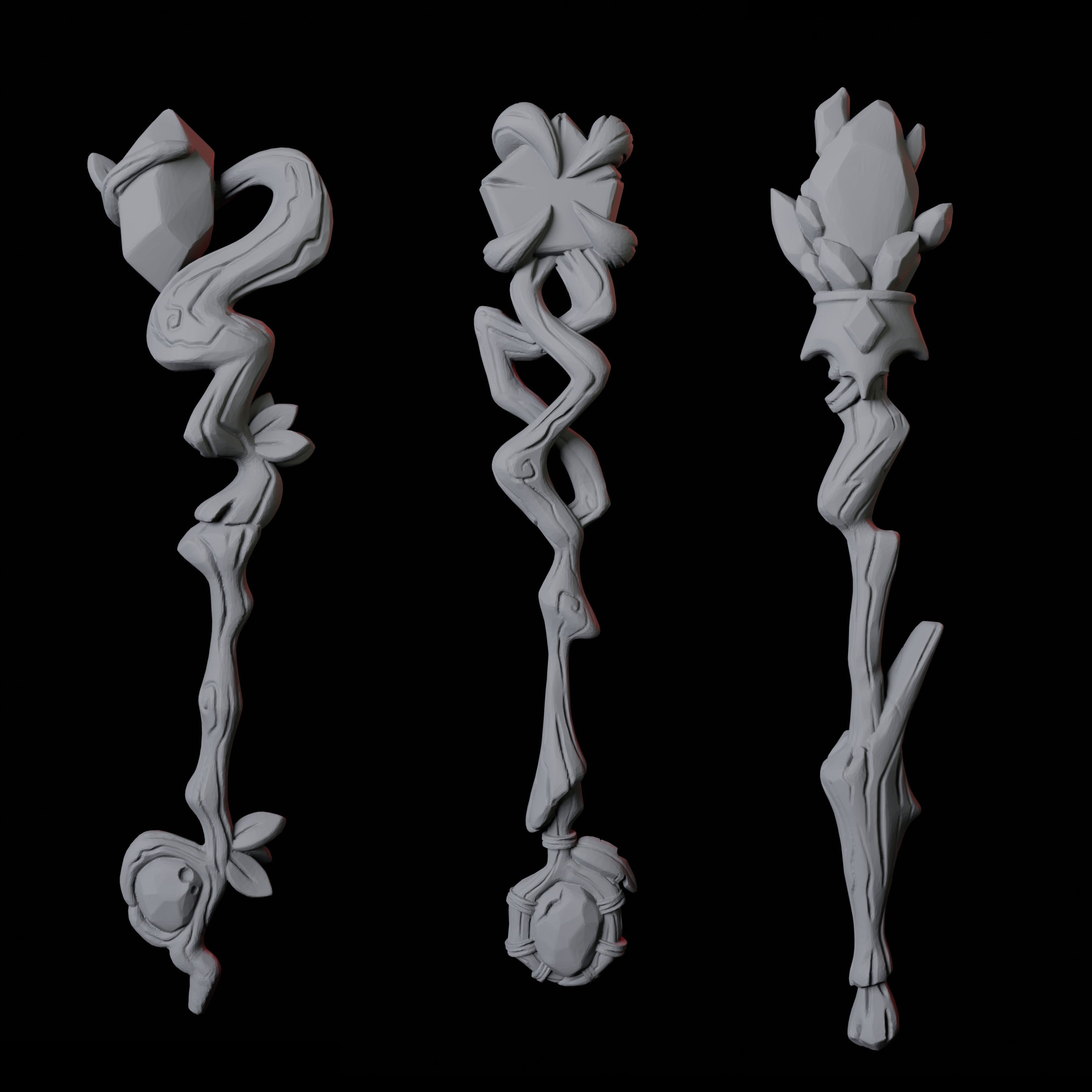 Three Wizard Staffs Miniature for Dungeons and Dragons