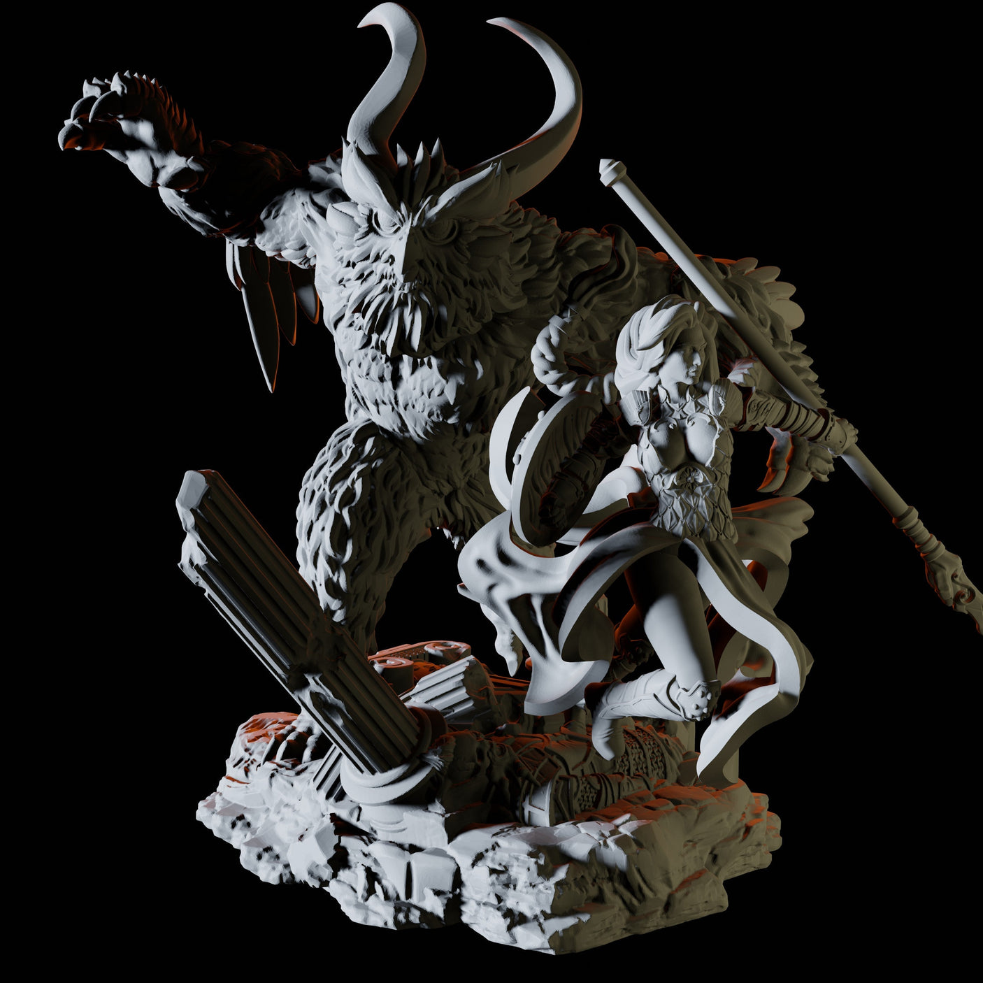Warrior with Owlbear Companion Miniature for Dungeons and Dragons, Pathfinder or other TTRPGs