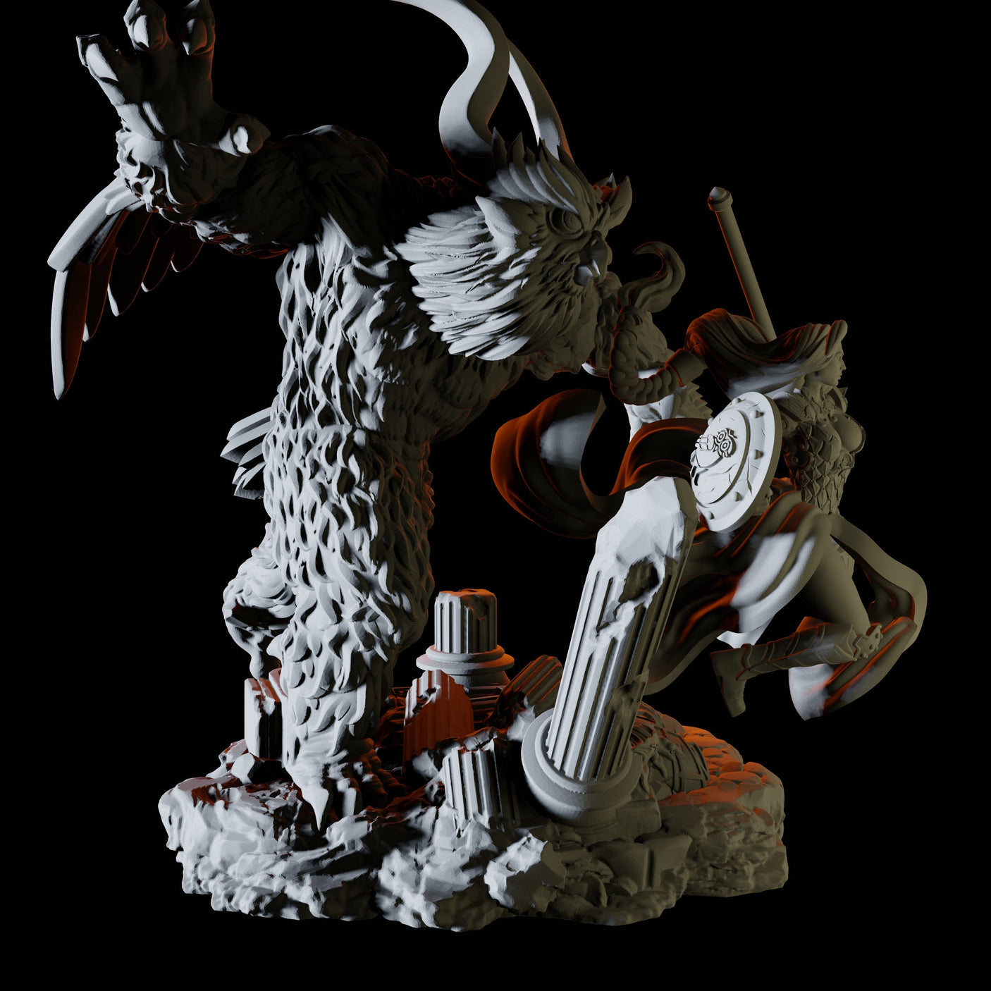 Warrior with Owlbear Companion Miniature for Dungeons and Dragons, Pathfinder or other TTRPGs