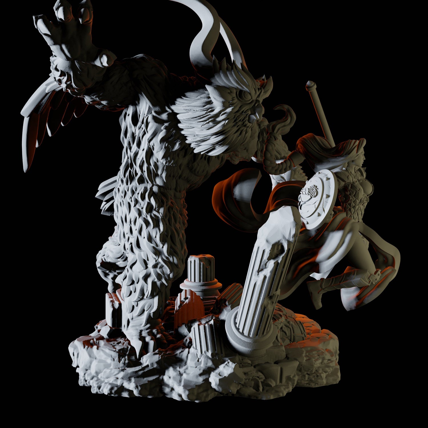 Warrior with Owlbear Companion Miniature for Dungeons and Dragons, Pathfinder or other TTRPGs