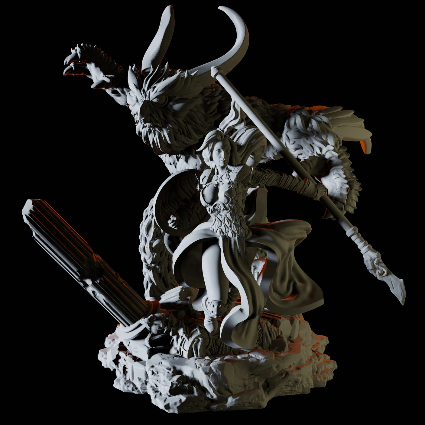 Warrior with Owlbear Companion Miniature for Dungeons and Dragons, Pathfinder or other TTRPGs