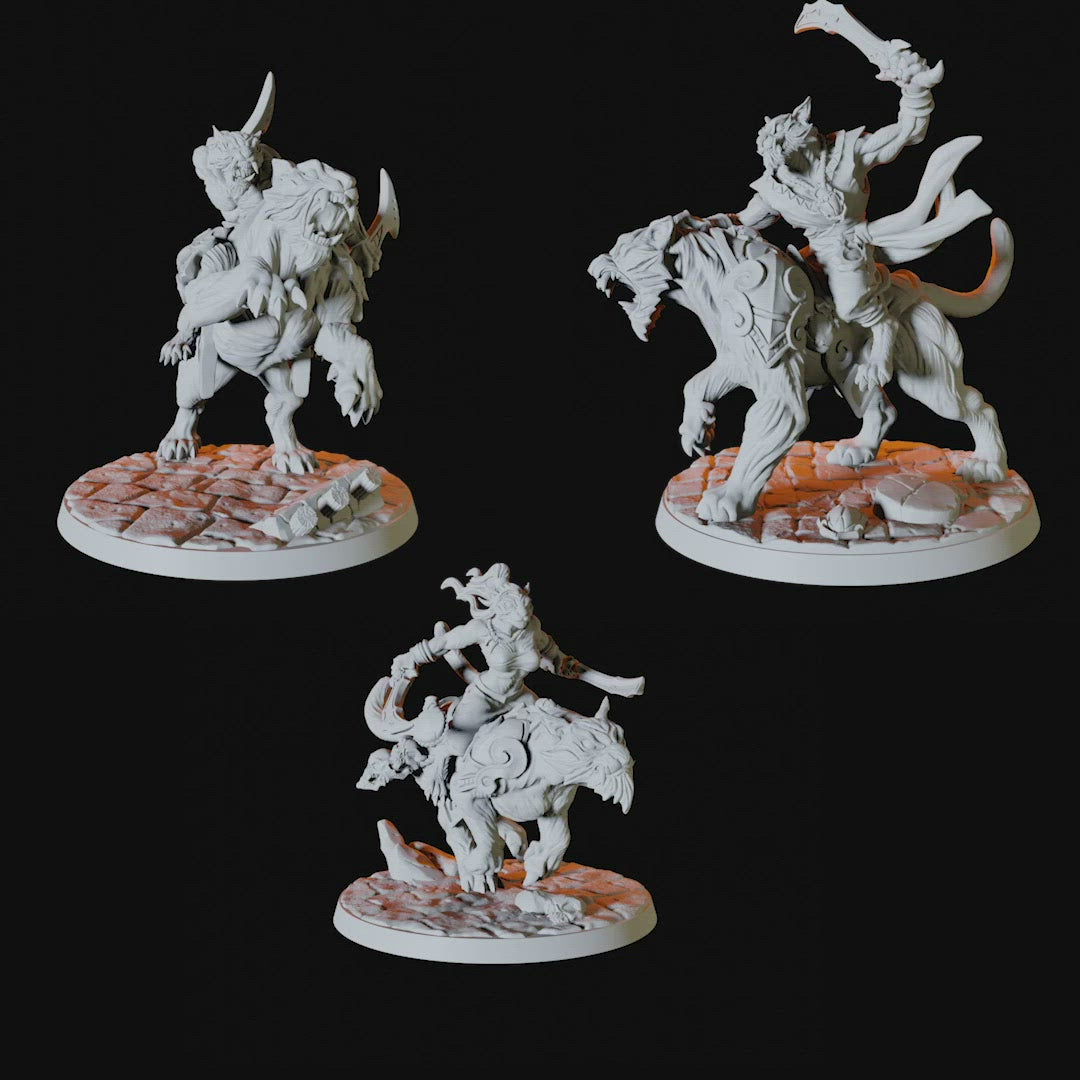 Three Tabaxi Rider Miniatures for Dungeons and Dragons - Myth Forged