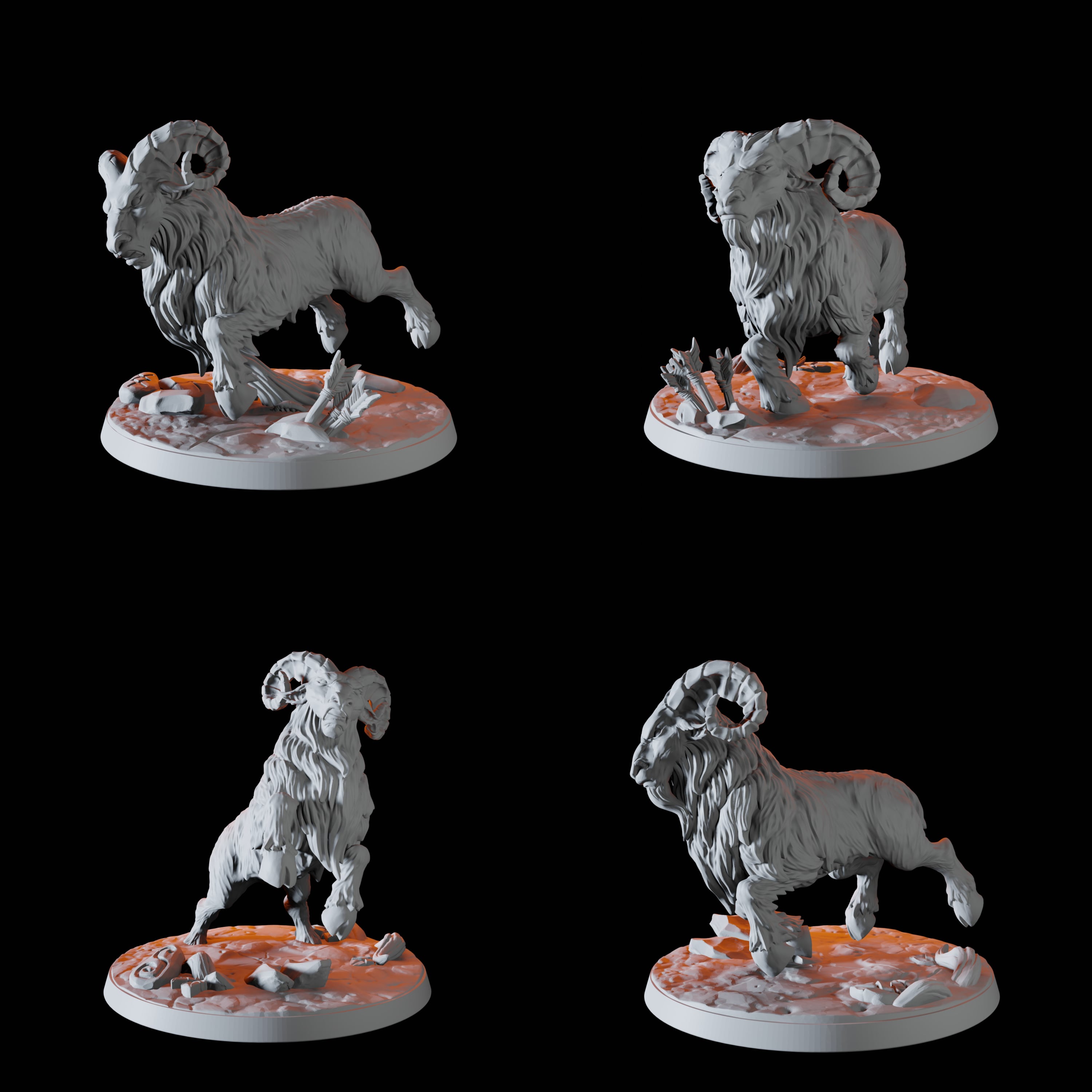 Four Giant Ram Miniatures for Dungeons and Dragons - Myth Forged